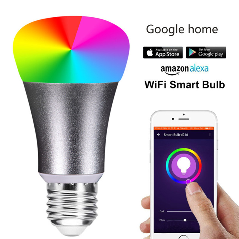 E27 7W RGBW APP Remote WiFi Smart Controlled LED Bulb, Work With Alexa & Google Assistant, Dimmable Color LED Light Bulb